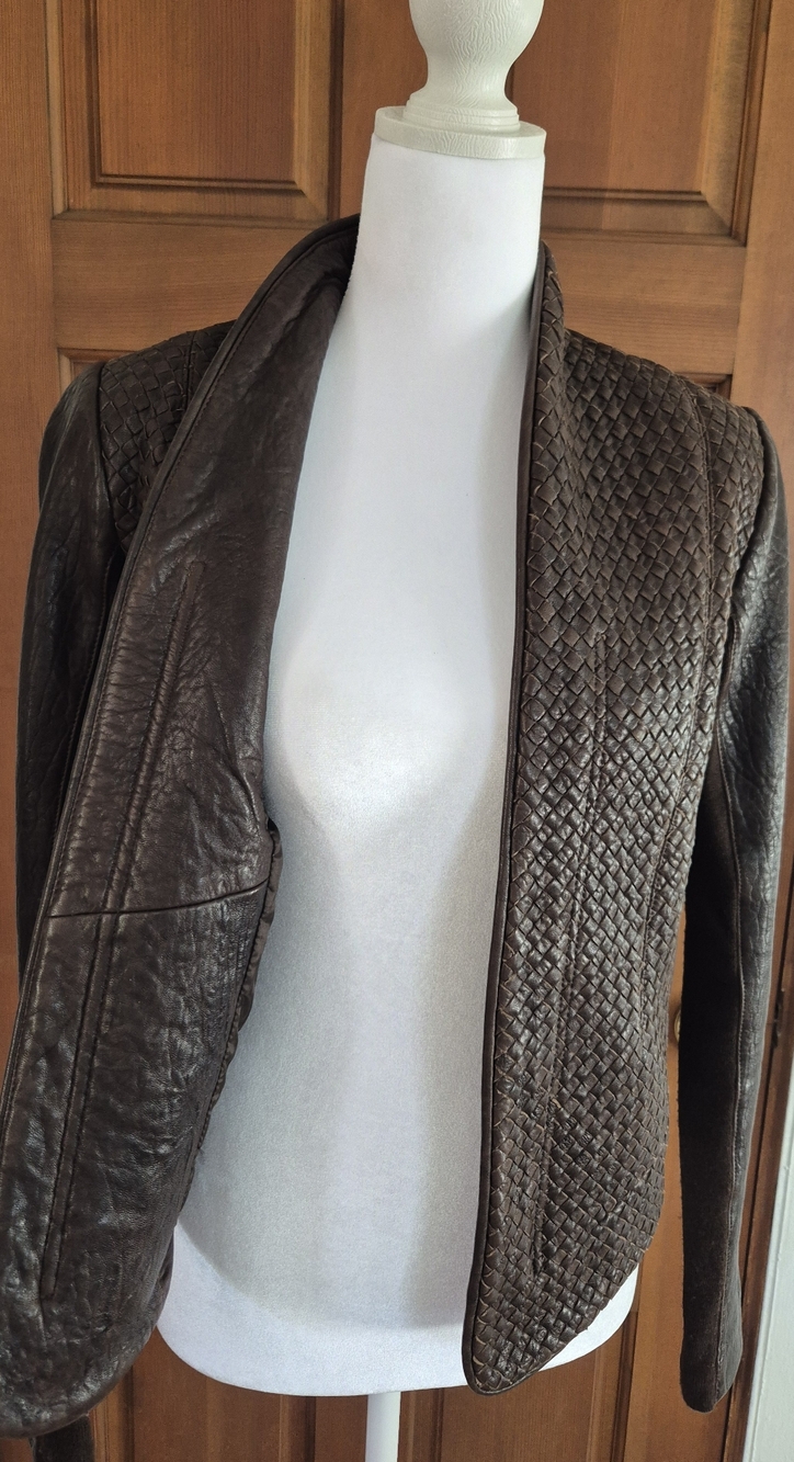 Veda Woven Brown Leather Jacket